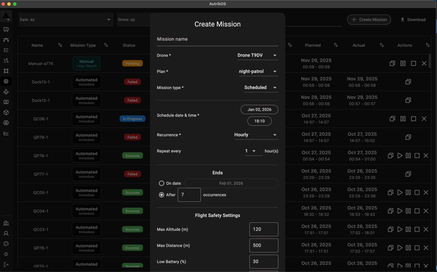Scheduled Mission Creation